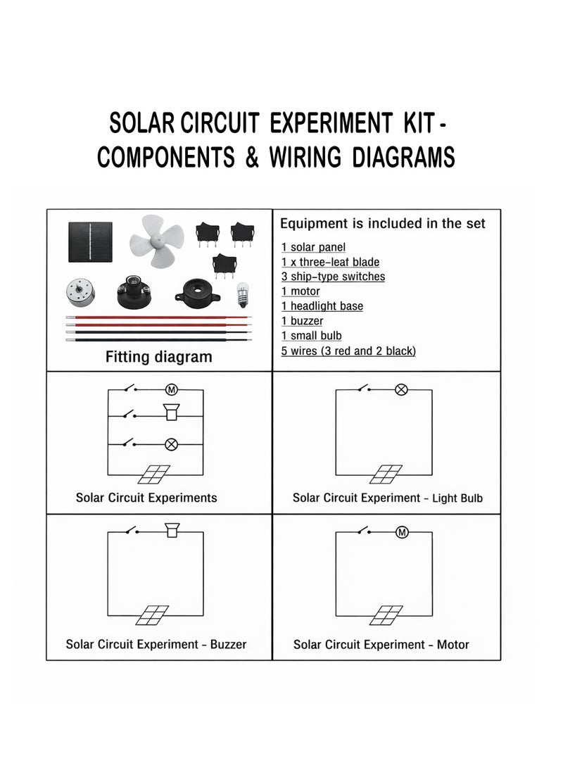 Melfi Solar Circuit Experiment Kit for Students | DIY Educational Electrical Project Set with Solar Panel, Motor, Bulb, Buzzer & Switches - Image 4